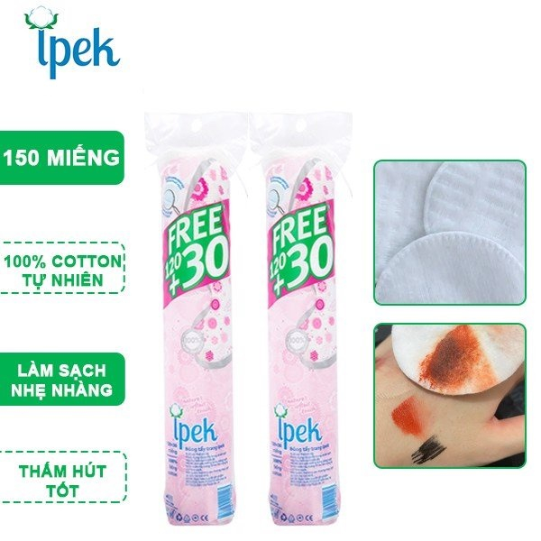 Bông Tẩy Trang Ipek Thổ Nhĩ Kỳ 100% Cotton Pads 120+30 Miếng/1 Gói