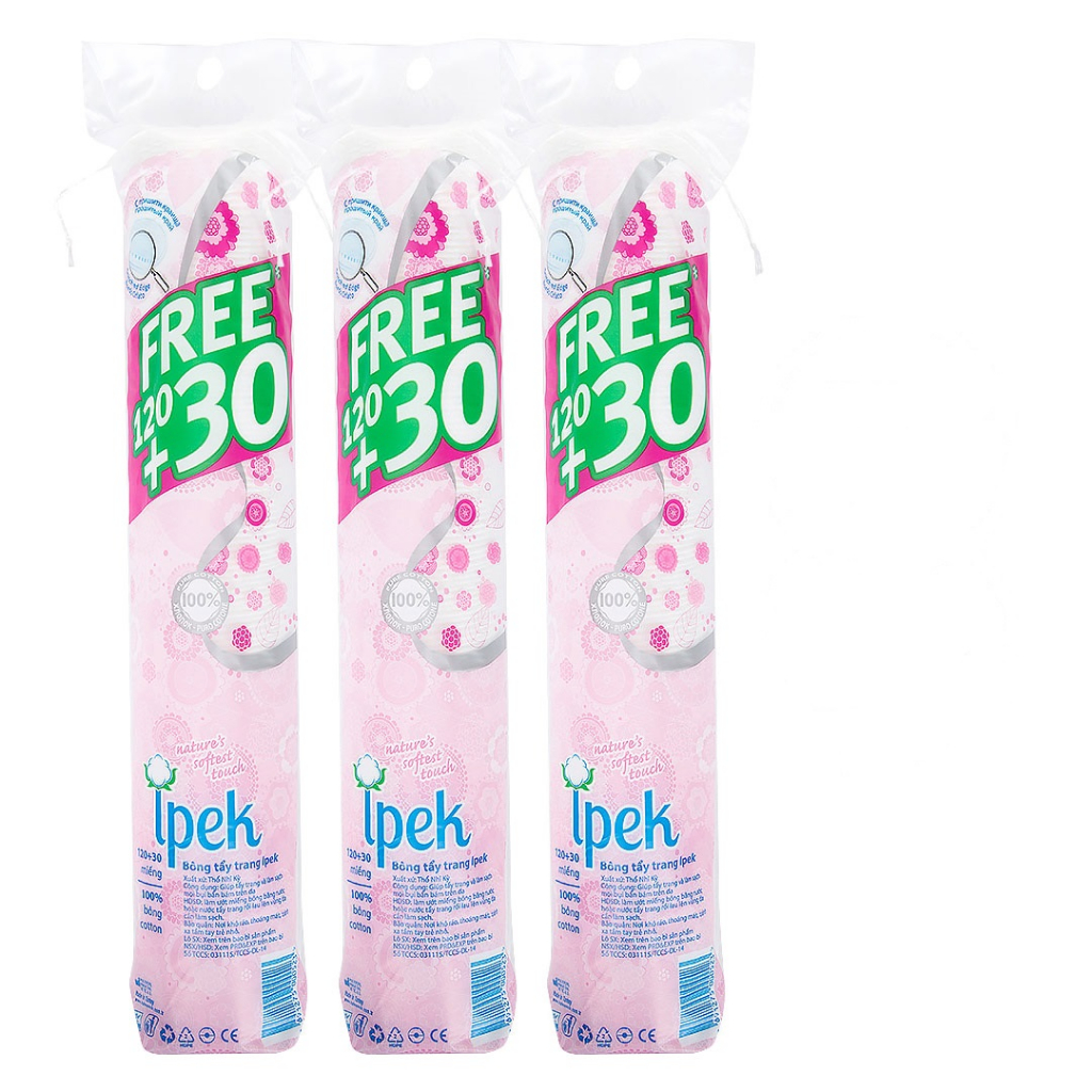 Bông Tẩy Trang Ipek Thổ Nhĩ Kỳ 100% Cotton Pads 120+30 Miếng/1 Gói