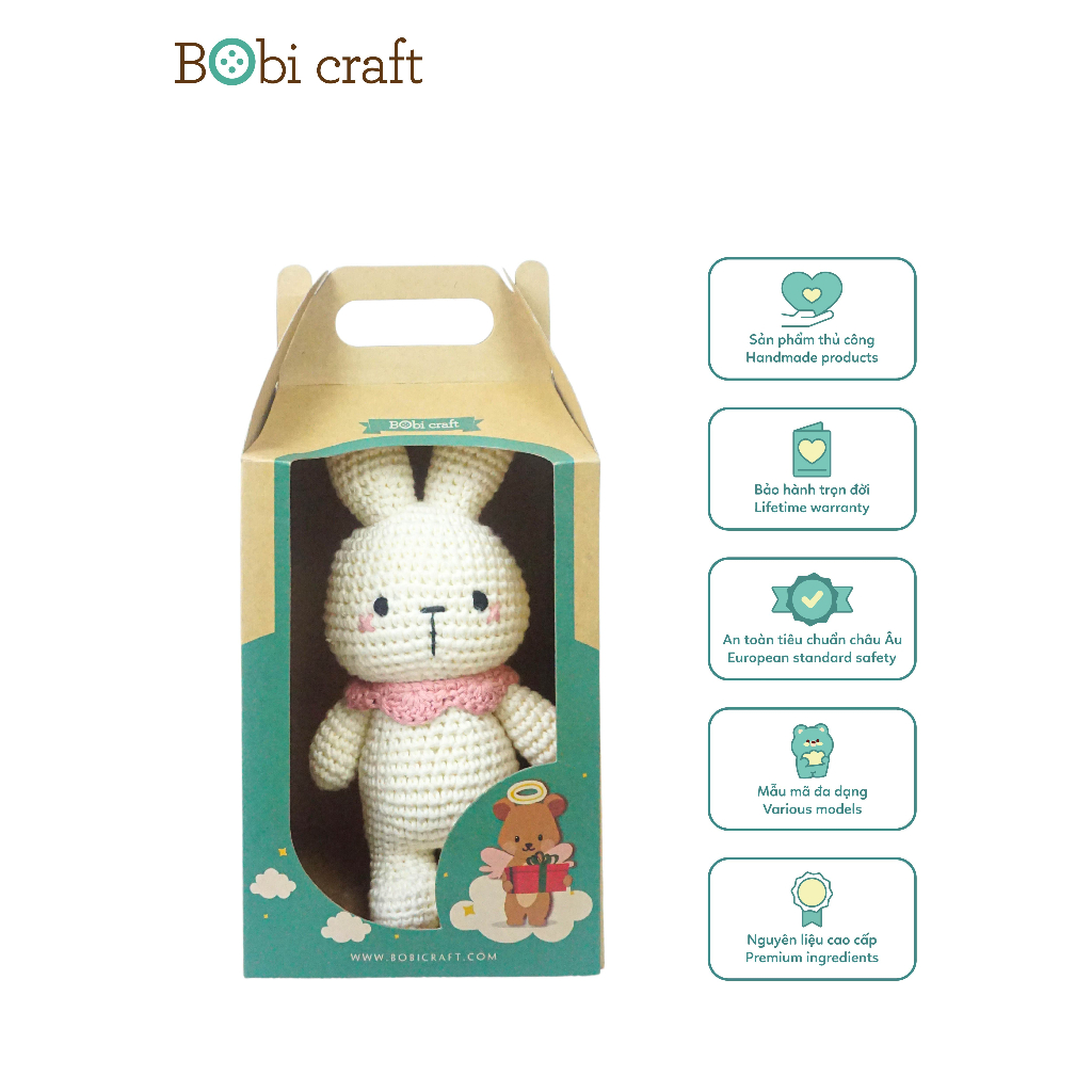 [Bảo hành trọn đời] Thú bông len Bobicraft - Thỏ trắng - Đồ chơi an toàn Quà tặng bé