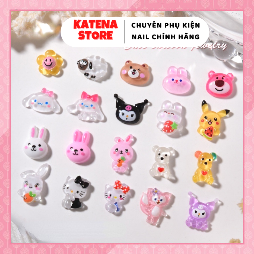 LẺ 1 cái Phụ Kiện Charm Trang Trí Móng Hình Thỏ, Gấu Dâu Lotso, Kuromi, Gấu Nâu, Kẹo DIY