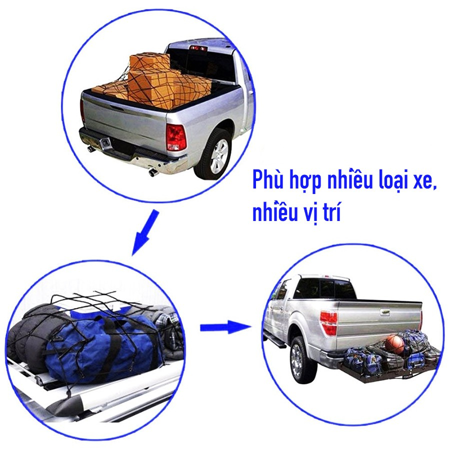 Lưới Chằng hàng siêu chắc và Khoẻ cho xe hơi, xe ô tô, xe chở hàng 120cm* 90cm kèm móc sẵn