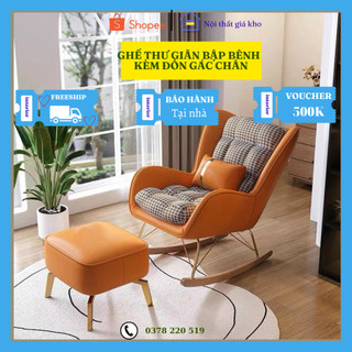 Ghế thư giãn bập bênh tặng kèm đôn gác chân và gối kê- ghế sofa thư giãn