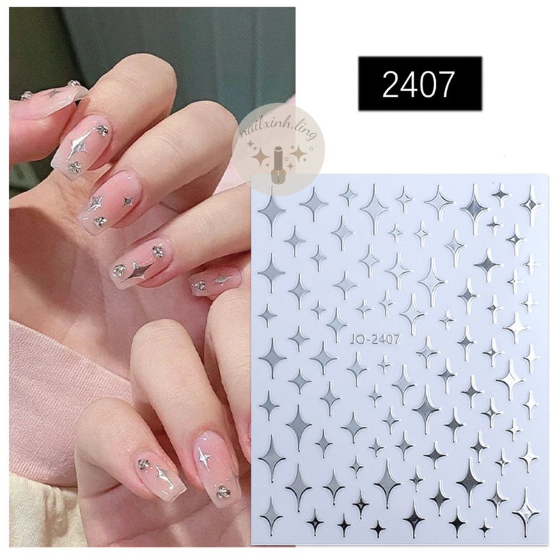 Miếng Dán Trái Tim Màu Bạc - Hình Dán Móng Tay Nghệ Thuật Tráng Gương Bạc - Sticker Dán Móng Tay Hoạ Tiết