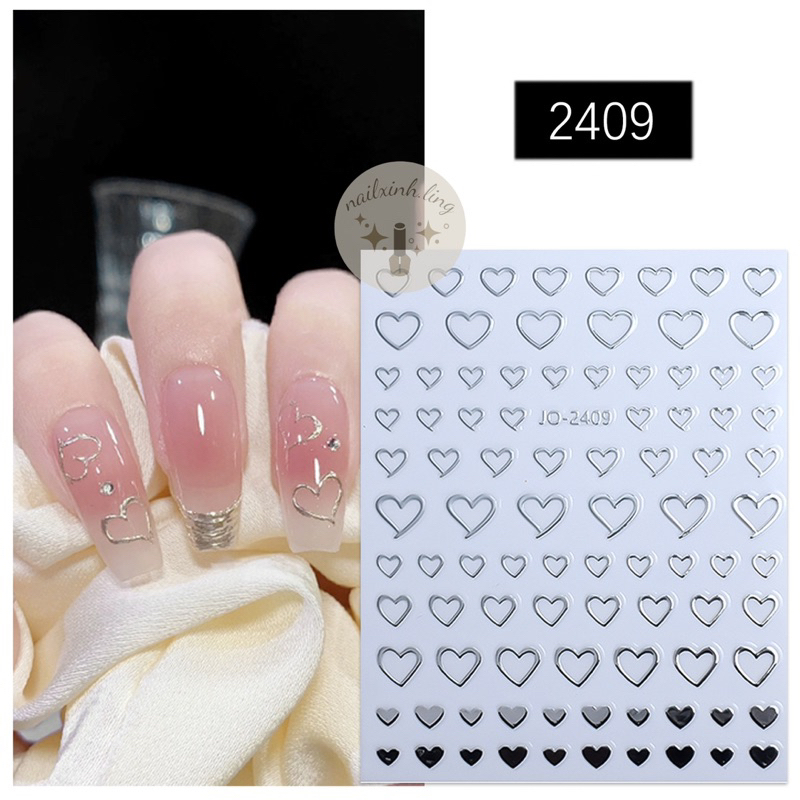 Miếng Dán Trái Tim Màu Bạc - Hình Dán Móng Tay Nghệ Thuật Tráng Gương Bạc - Sticker Dán Móng Tay Hoạ Tiết