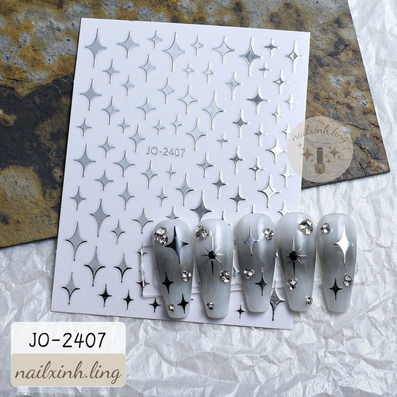 Miếng Dán Trái Tim Màu Bạc - Hình Dán Móng Tay Nghệ Thuật Tráng Gương Bạc - Sticker Dán Móng Tay Hoạ Tiết