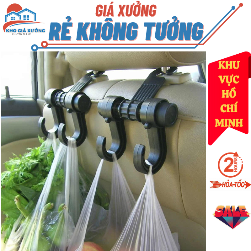 Móc đôi treo đồ gắn sau ghế ô tô, móc nhựa treo sau ghế 2 nhánh đa năng giúp treo vật dụng gọn gàng