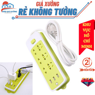 Ổ điện xanh lá, ổ cắm điện đa năng chống giặt, 6 ổ cắm + 3 ổ sạc USB, ổ cắm điện gia dụng