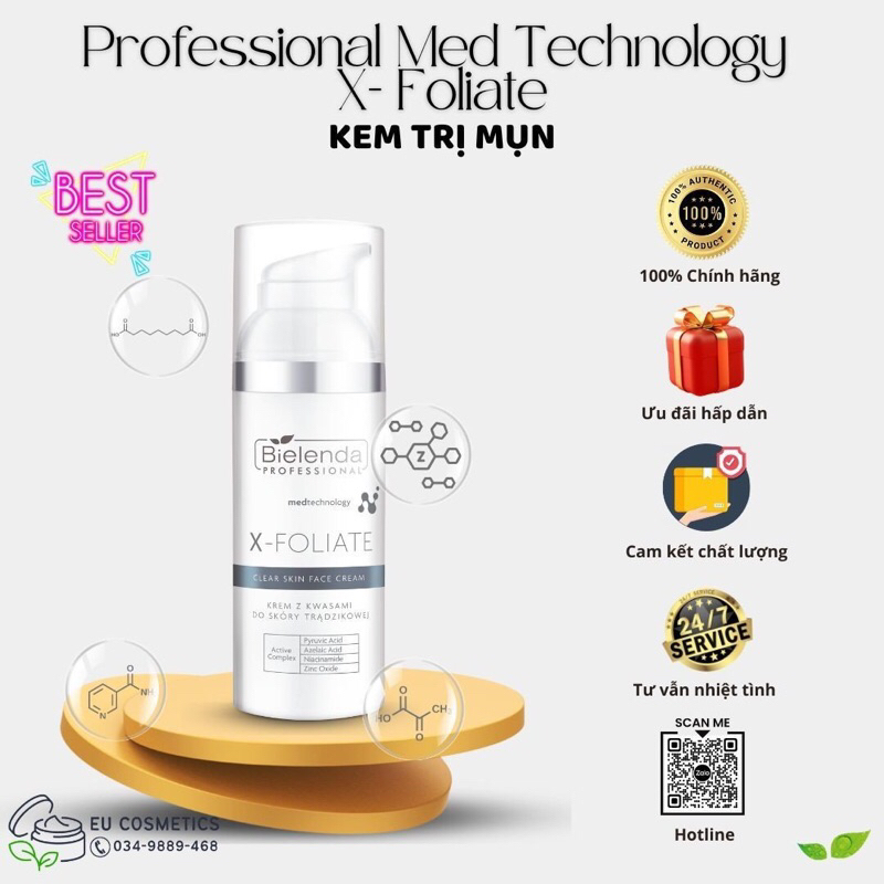 Kem dưỡng da mụn Bielenda X-foliate Clear Skin