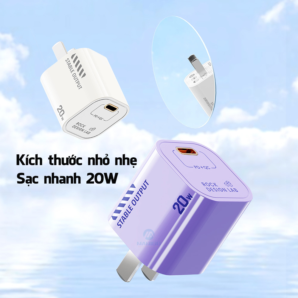 Củ sạc nhanh iphone chuẩn PD 20W Rockspace T86 ổn định không nóng hàng bảo hành 12 tháng bảo hành 1 đổi 1