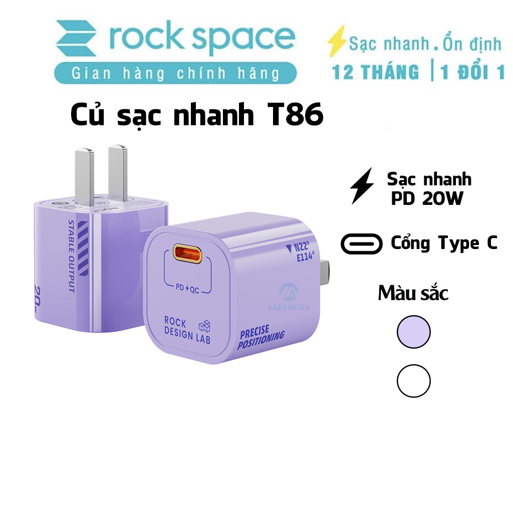 Củ sạc nhanh iphone chuẩn PD 20W Rockspace T86 ổn định không nóng hàng bảo hành 12 tháng bảo hành 1 đổi 1