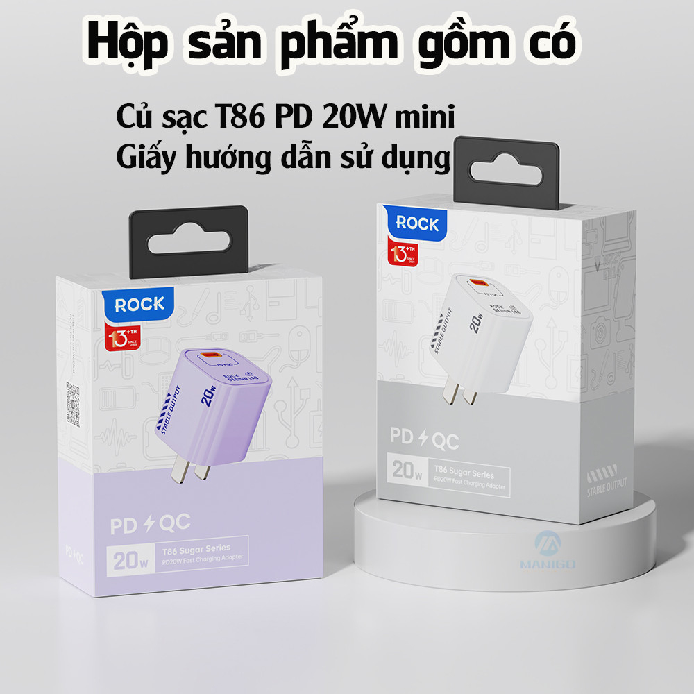 Củ sạc nhanh iphone chuẩn PD 20W Rockspace T86 ổn định không nóng hàng bảo hành 12 tháng bảo hành 1 đổi 1