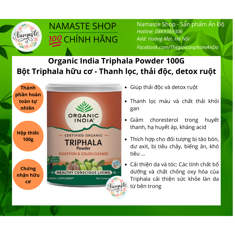 Bột Triphala Hữu Cơ Thanh Lọc, Detox Ruột, Hỗ Trợ Tiêu Hóa - Organic India Triphala Powder 100g