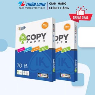 Combo 2 ream Giấy in A4, giấy photo 70gsm IK Copy 500 tờ - Thùng giấy A4 cứng không gợn sóng, chữ in không lem nhòe