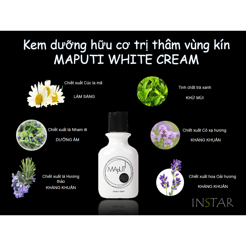 Kem hồng vùng kín, giảm thâm nhũ hoa, nách Maputi White Cream Nhật Bản 100ml