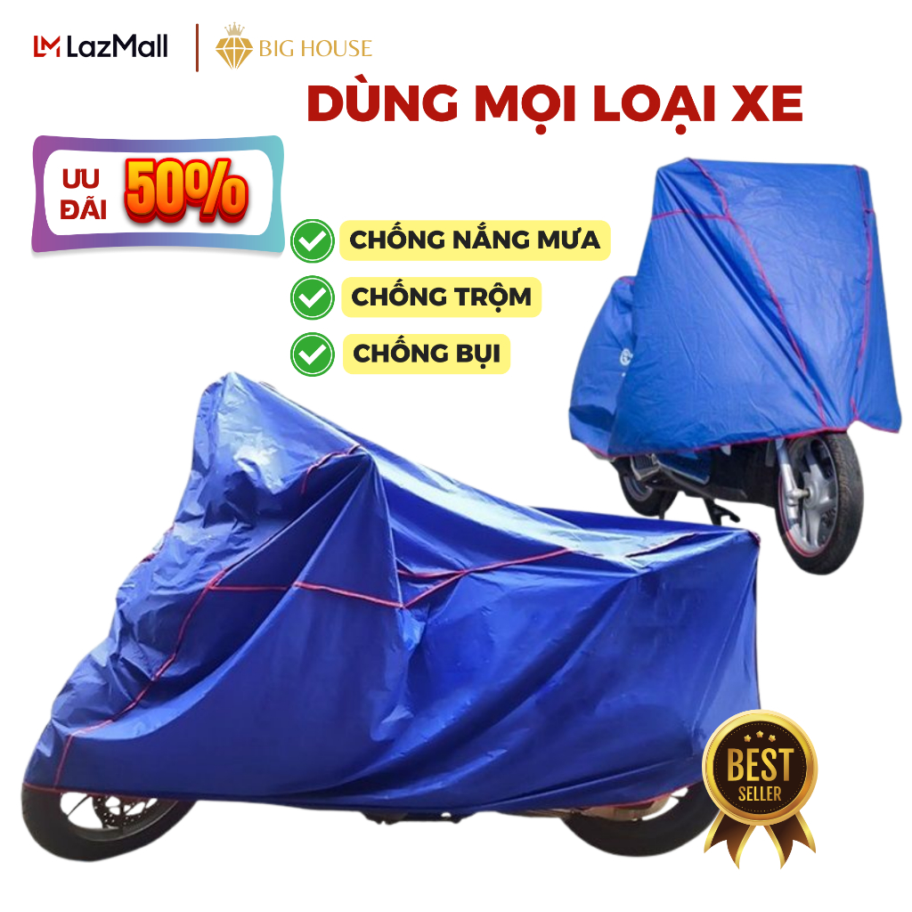 Bạt phủ trùm xe máy KAW Full Size, Bạt Trùm Xe Máy Vải Dù Tráng Nhôm 3 Lớp, che nắng che mưa loại dày