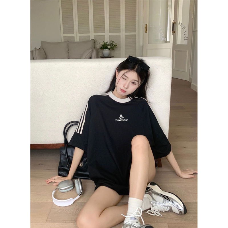 Áo Thun Baby Tee Phối màu đen đỏ chất cotton khô Áo Phông Tay Lỡ from siêu dẹp