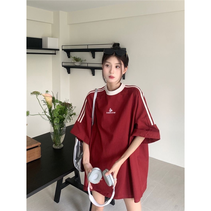 Áo Thun Baby Tee Phối màu đen đỏ chất cotton khô Áo Phông Tay Lỡ from siêu dẹp