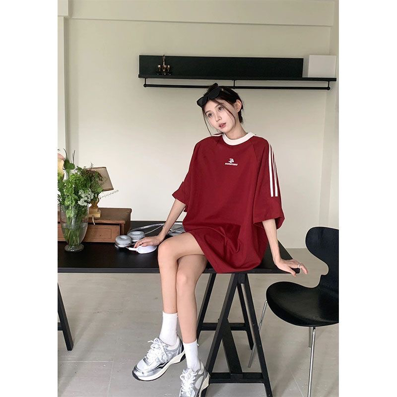 Áo Thun Baby Tee Phối màu đen đỏ chất cotton khô Áo Phông Tay Lỡ from siêu dẹp