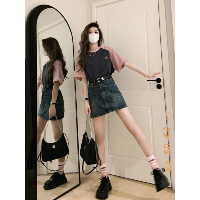 Áo Thun Baby Tee Ghi hồng chất cotton khô Áo Phông Tay Lỡ from siêu dẹp