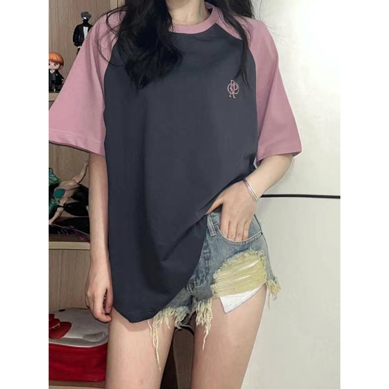 Áo Thun Baby Tee Ghi hồng chất cotton khô Áo Phông Tay Lỡ from siêu dẹp