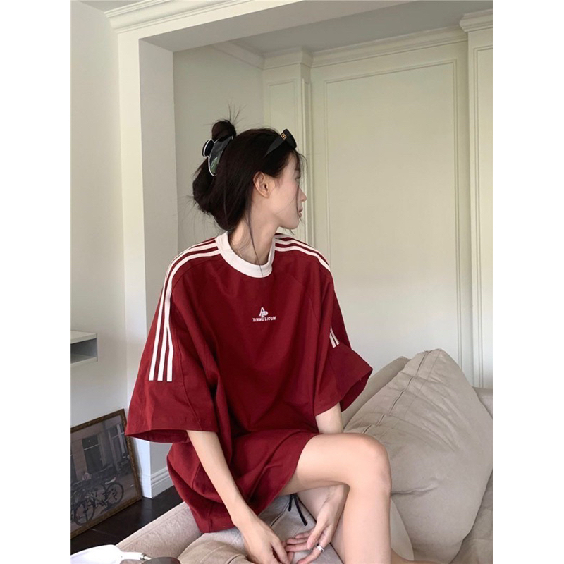 Áo Thun Baby Tee Phối màu đen đỏ chất cotton khô Áo Phông Tay Lỡ from siêu dẹp