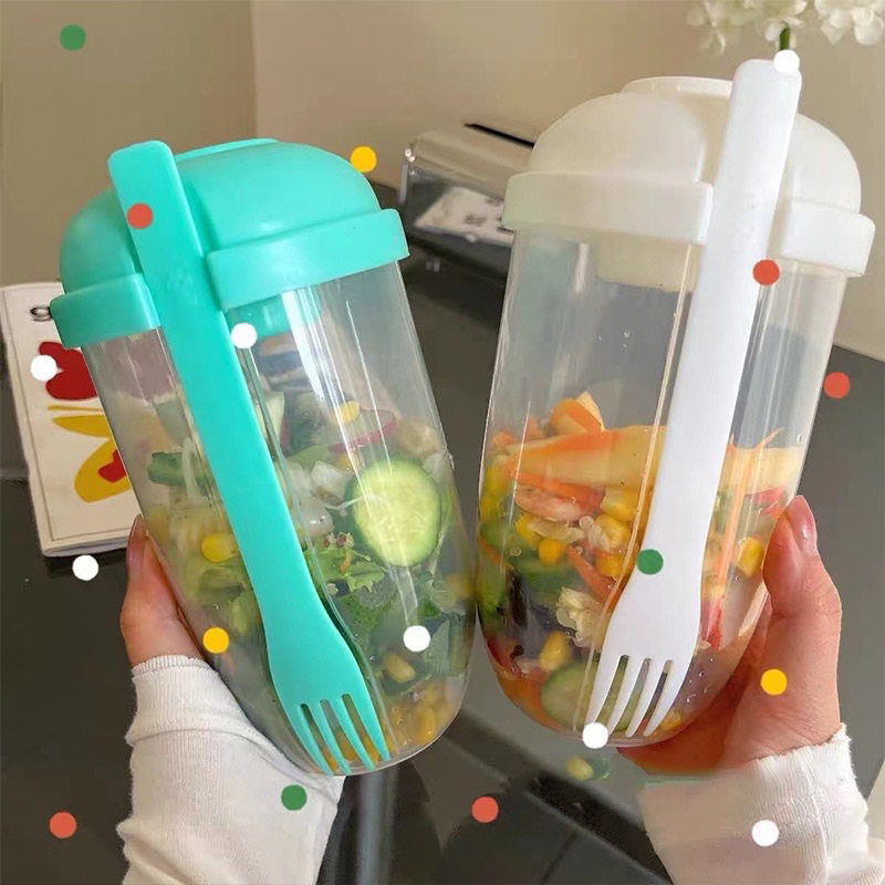 Cốc đựng thức ăn/Trái Cây/Salad tiện lợi có nắp kèm đĩa 1000ML