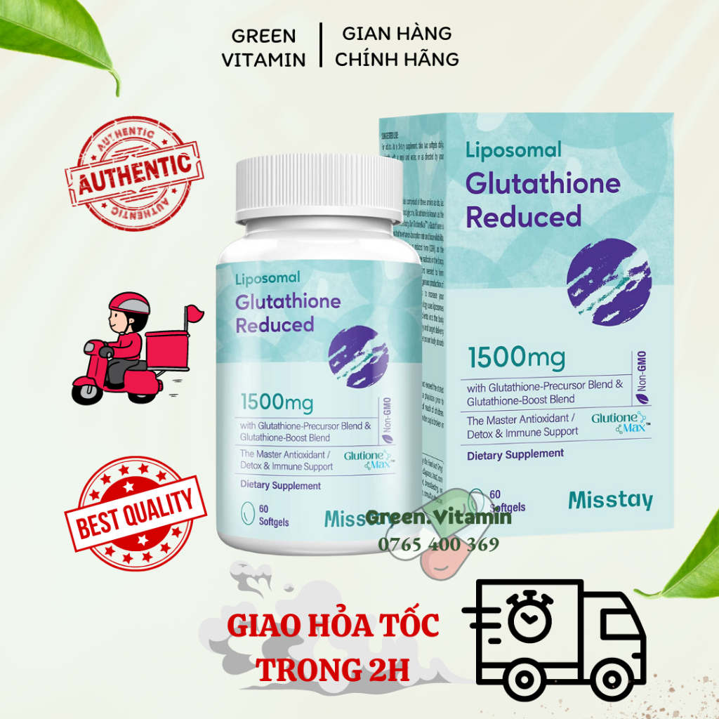 Viên uống làm sáng da, chống lão hóa và đào thải độc tố Liposomal Glutathione Reduced 1500mg 60 viên