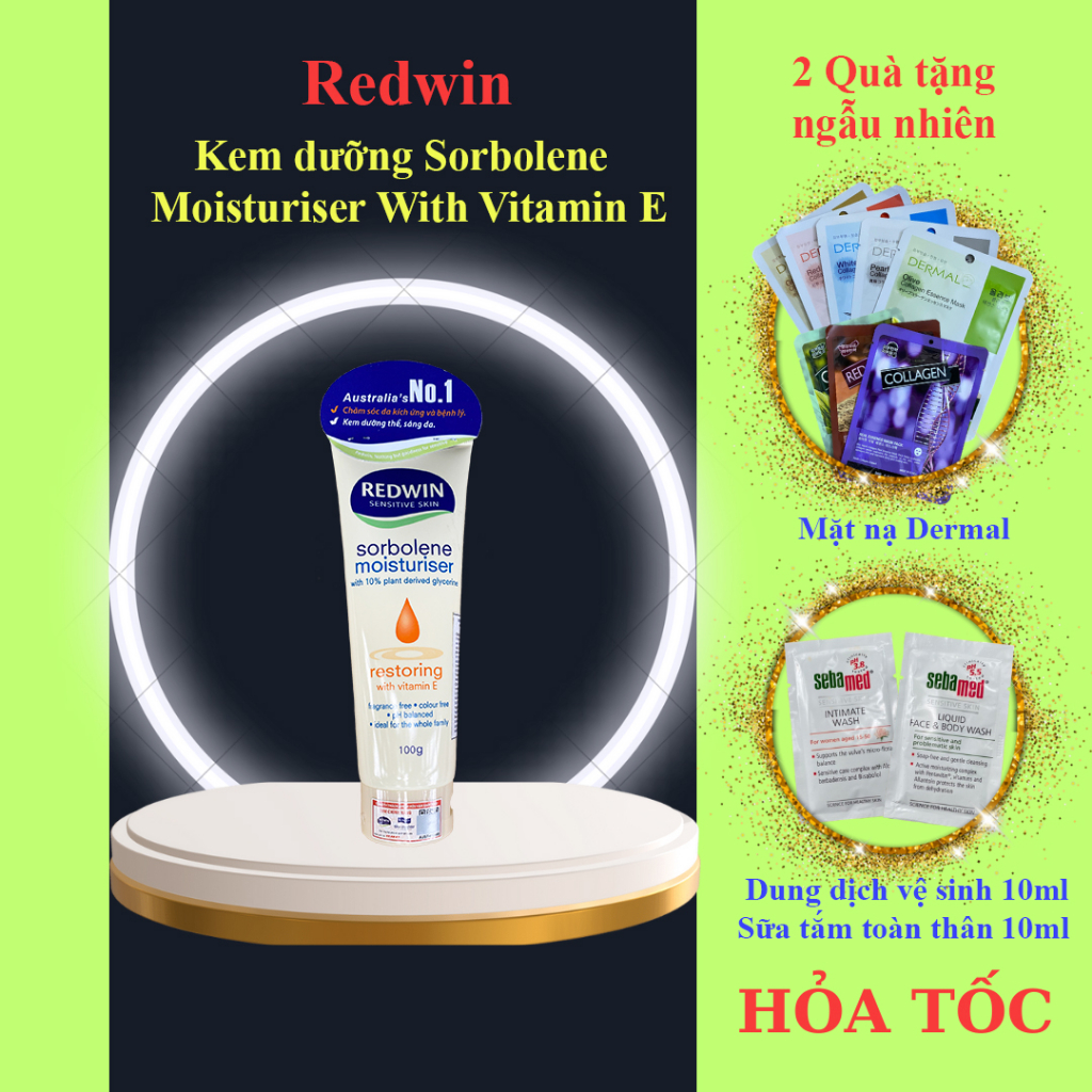 (Hàng như hình) Kem dưỡng ẩm Redwin Sorbolene Moisturiser With Vitamin E 100ml - Cấp và khóa ẩm cho da