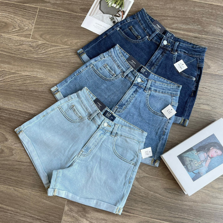 Quần Short Jeans Lưng Cao Xăn Lai G.a.p Chuẩn Xịn