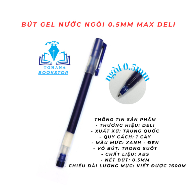 Bút Gel Deli 0.5mm Mực Xanh - Nét Viết Trơn Tru, Chất Lượng Mực Cao Cấp, Thân Bút Trong Suốt G16 BL