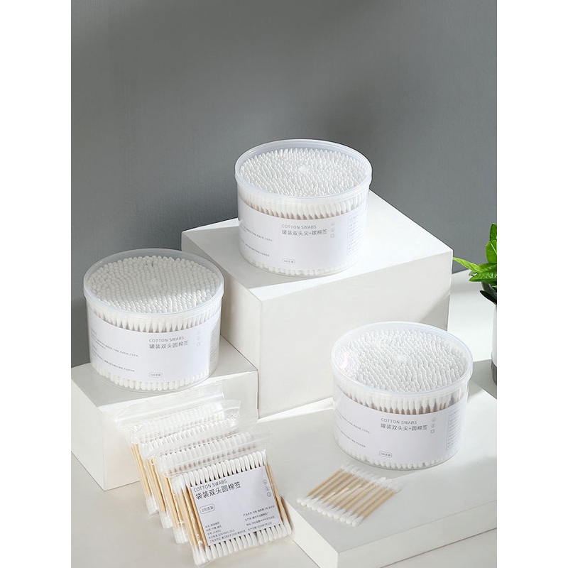 Hộp 500 tăm bông thân gỗ 2 đầu - kháng khuẩn, không sơ bông