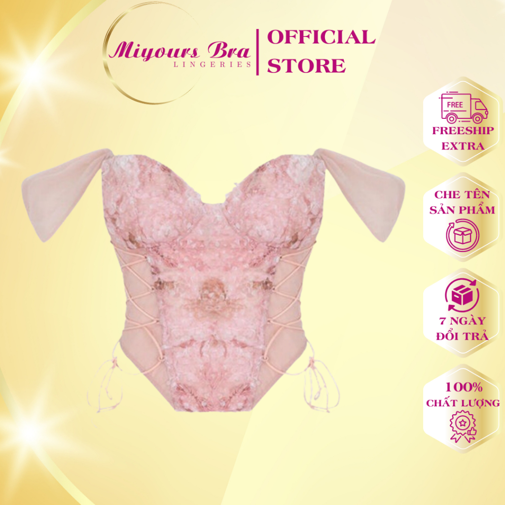 Áo lót bra corset thêu hoa Miyours Fashion & More BR405 thiết kế tiểu thư ren cao cấp, có đệm mút