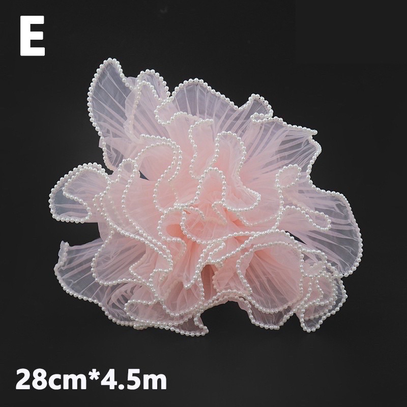 Giấy gói hoa - Cuộn Voan Ngọc, Voan sóng viền ngọc trang trí bó hoa 28cm*4.5m