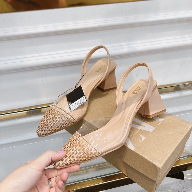 Sandal Za.ra Gót Vuông 5cm Mũi Cói Fullbox - CERIHOUSE