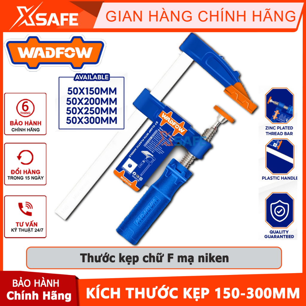 Kẹp chữ F WADFOW, thước kẹp mạ niken, thanh ren mạ kẽm cố định lên bàn thợ mộc, bàn thợ cơ khí - chính hãng