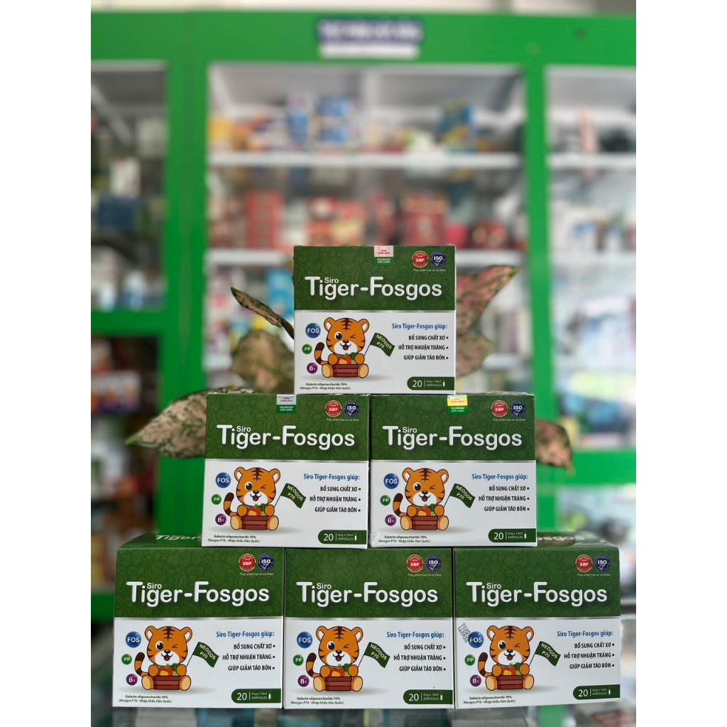 Siro Tiger Fosgos - Chất xơ thay rau cho các bé lười ăn rau, giảm táo bón - Hộp 20 ống - NT Bình An