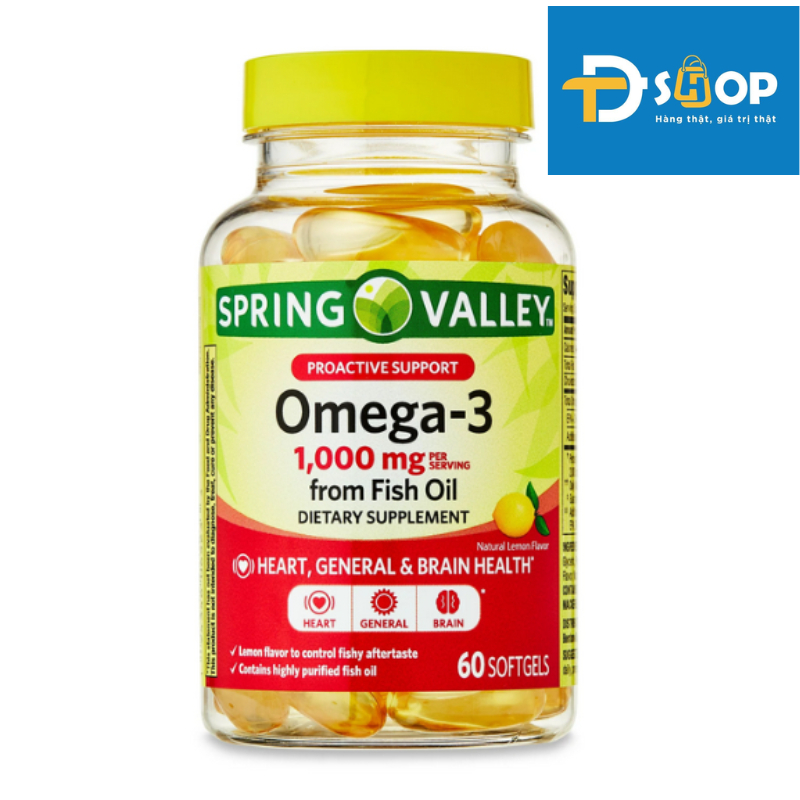 Viên uống dầu cá siêu cô đặc vị chanh Spring Valley Omega 3 1000mg 120 viên