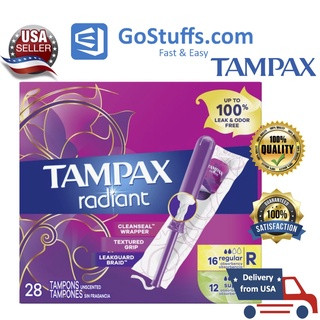 [Hàng Mỹ] Băng vệ sinh dạng ống Tampon siêu thấm Tampax Radiant Regular/ Super/Super+ Pack hộp 28 miếng