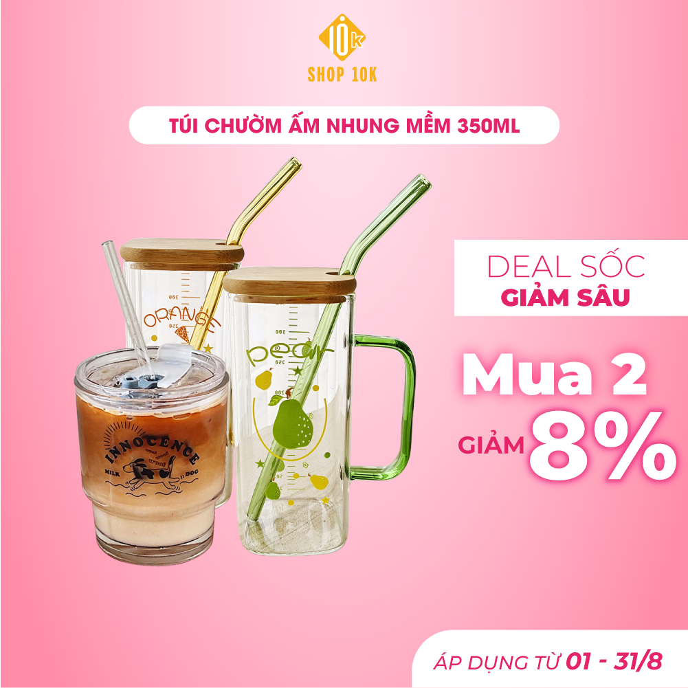 Ly cốc thủy tinh chịu nhiệt kèm nắp gỗ và ống hút, Cốc nước trong suốt cao cấp 350ml -Shop10K - SP005362