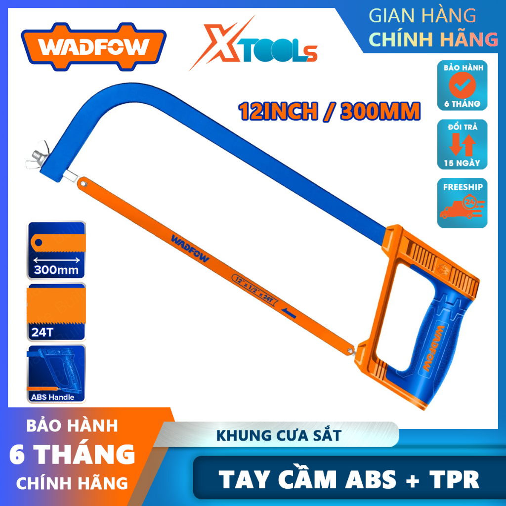 Khung cưa sắt WADFOW WHF3168 300mm cưa sắt cầm tay bọc ABS mềm dẻo Lưỡi cưa khung sắt bằng thép 65Mn chống rỉ sét va đập