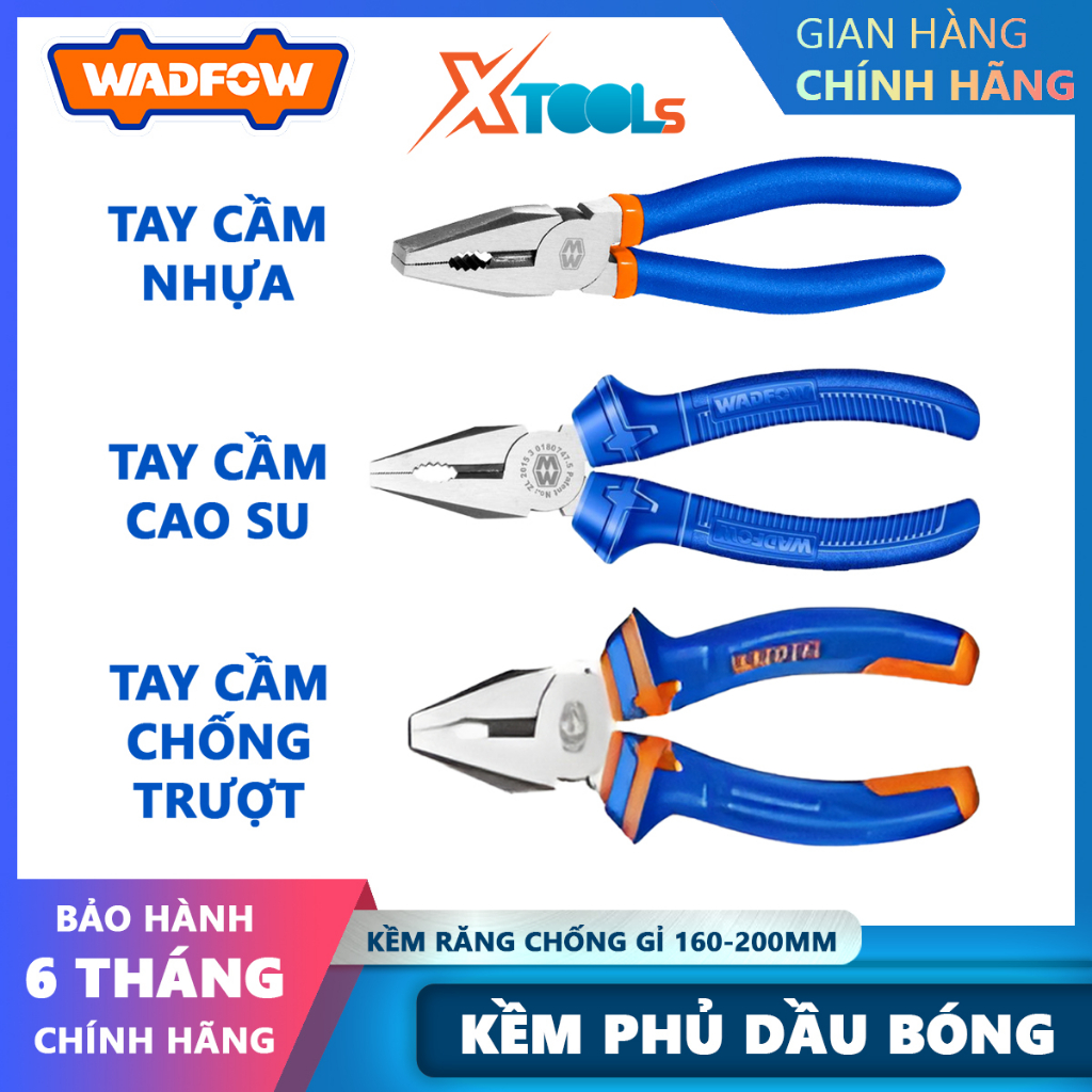 Kềm răng 6-7-8inch Wadfow kìm phủ lớp dầu bóng và chống gỉ tay cầm bằng nhựa/cao su/cao su chống trượt