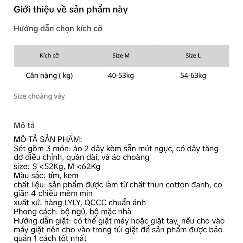 Bộ ngủ cao cấp 3 món thun cotton áo 2 dây có mút ngực