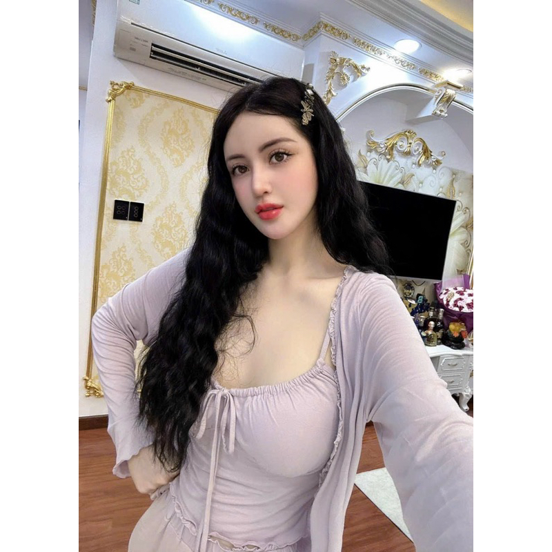 Bộ ngủ cao cấp 3 món thun cotton áo 2 dây có mút ngực