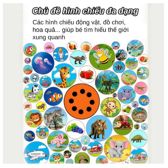 Đèn pin chiếu hình full 80 hình  động vật, giao thông, trái cây, đèn pin chiếu bóng nhiều chủ đề cho bé