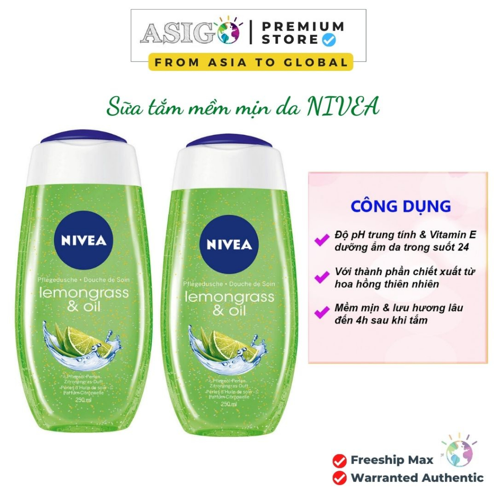 Sữa tắm mềm mịn da NIVEA toàn thân, dưỡng ẩm, cân bằng PH, thơm lâu 250ml [Hàng Đức 250ml]