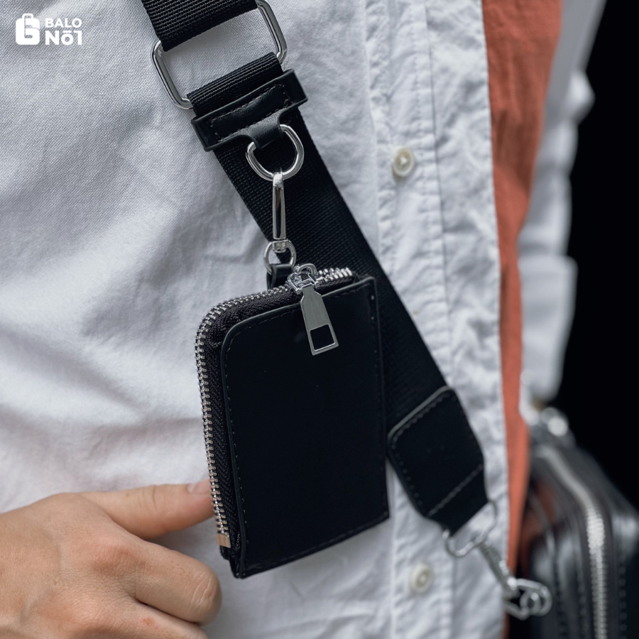 Túi Đeo Chéo Unisex Đen Trơn Kèm Túi Nhỏ