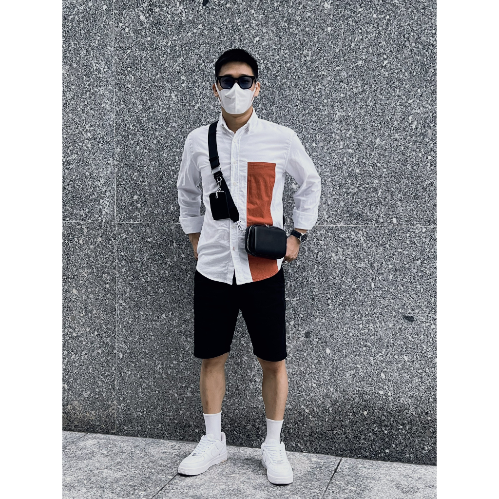 Túi Đeo Chéo Unisex Đen Trơn Kèm Túi Nhỏ