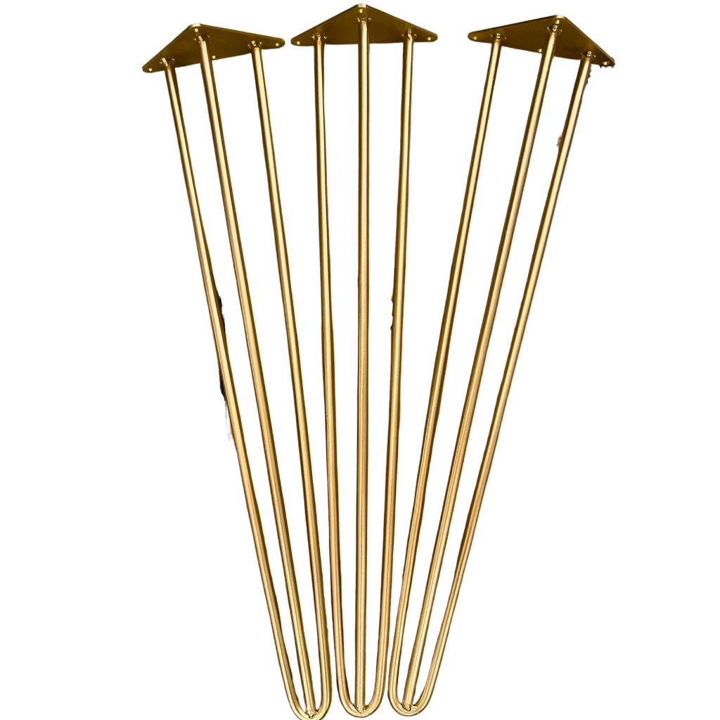 Chân Bàn Ghế Hairpin Loại 3 Thanh Nan sắt Có Tặng Kèm Vít Màu vàng đồng