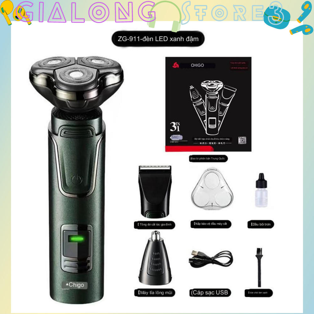 Máy Cạo Râu Tông Đơ Cắt Tóc Tỉa Lông Mũi Chính Hãng Chigo 3 Trong 1 Cực Kỳ Xịn Xò Công Suất Cao