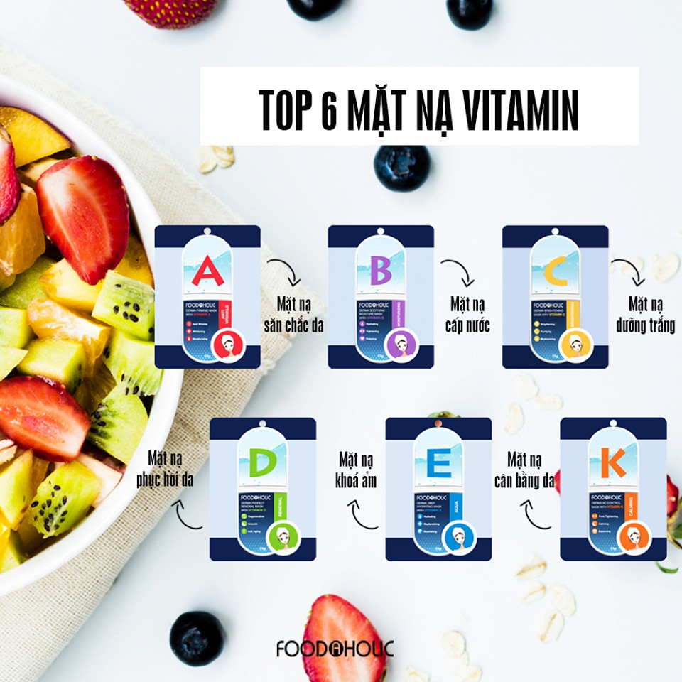 Mặt nạ giấy dưỡng ẩm, dưỡng trắng da Hàn Quốc Foodaholic Mask (Vitamin A,B,C,D,E,K, Tổ yến)